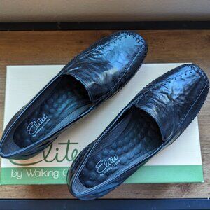 Womens Leather Slip on Loafers Tippy Sz 7 Black Waxy